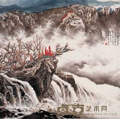 徐志文 秋山云瀑图 片连框 68×69cm